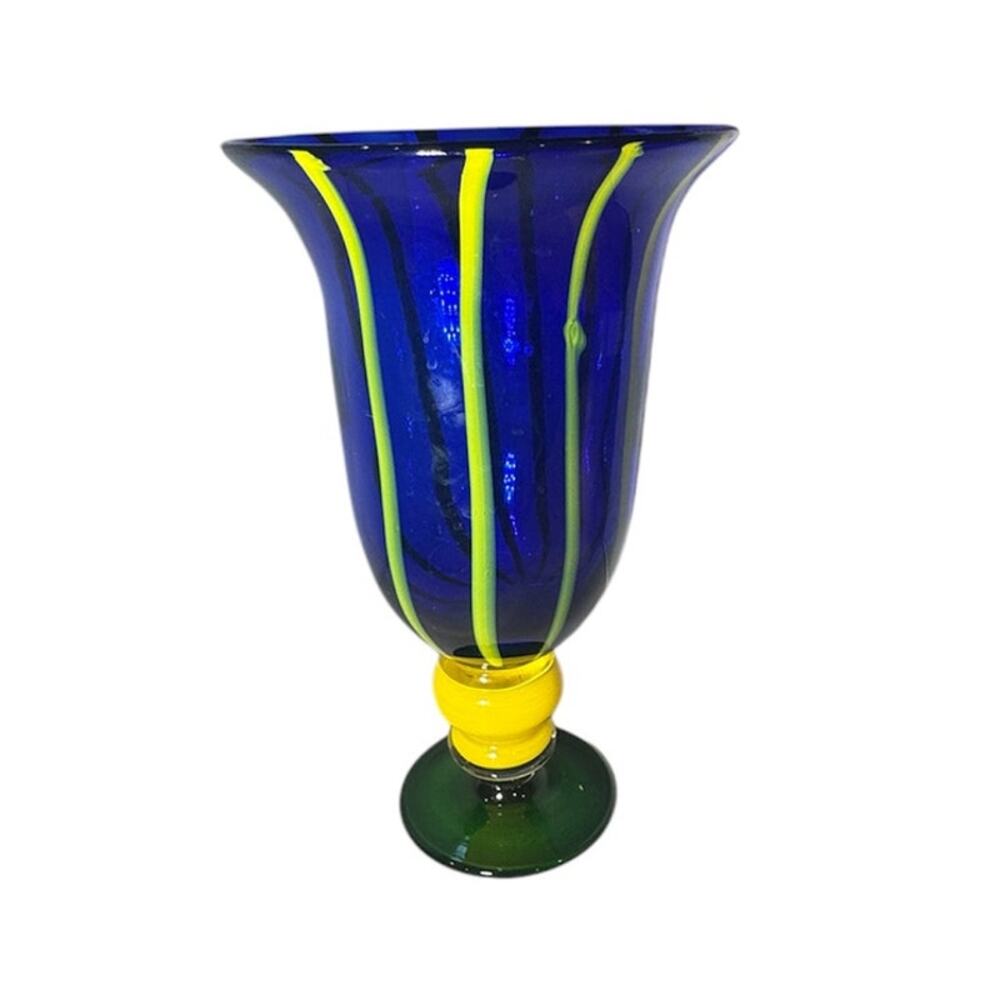 blue and yellow glass vase, RARE